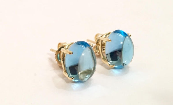 Sky Blue Topaz Gemstone Titanium Stud Earrings / 4mm Cabochon 