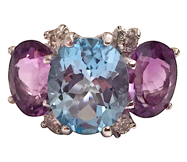 Amethysts & White Topaz Ring with 3 Oval Amethysts & 8 2024 Topaz Fine Jewelry