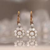 Floral motif diamond drop earring on wire with Euro backs