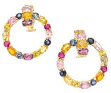 18 Karat Yellow Gold Multi-Color Sapphire Hoop Drop Earring