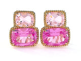 18kt Yellow Gold Light Pink Topaz & Deep Pink Topaz Cushion Cut Earrings with Twisted Rope Border