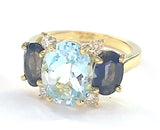 Small GUM DROP™ Ring with Blue Topaz and Iolite and Diamonds