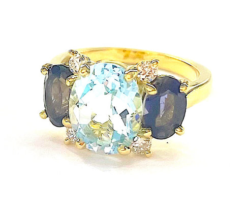 Small GUM DROP™ Ring with Blue Topaz and Iolite and Diamonds