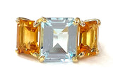 18kt Yellow Gold Mini Emerald Cut Ring with Blue Topaz and Citrine