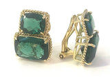 Double Cushion Green Quartz Diamond Yellow Gold Earrings