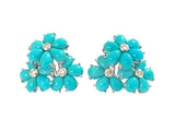 Turquoise Flower Stud Earrings with Diamond Center