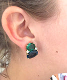 Turquoise Flower Diamonds Cluster Earrings