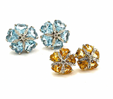 Turquoise Flower Stud Earrings with Diamond Center