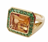 18kt Yellow Gold Mini Emerald Cut Ring with Blue Topaz and Citrine