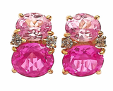 Yellow Gold Double Cushion Earrings with Pink Topaz and Orange Citrine