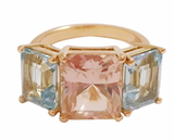 18kt Yellow Gold Mini Emerald Cut Ring with Blue Topaz and Citrine