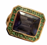 18kt Yellow Gold Mini Emerald Cut Ring with Blue Topaz and Citrine