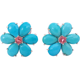 Turquoise Flower Stud Earrings with Diamond Center