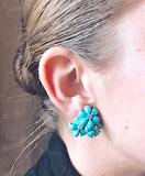 Turquoise Flower Stud Earrings with Diamond Center