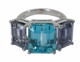 18kt Yellow Gold Mini Emerald Cut Ring with Blue Topaz and Citrine