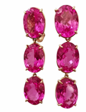 Elegant Three-Stone Drop Earring with Peridot, Pink Topaz, Baroque Pear and Diamonds