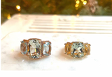 18kt Yellow Gold Mini Emerald Cut Ring with Blue Topaz and Citrine