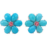 Rubelite Turquoise Gold Flower Earrings