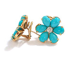 Rubelite Turquoise Gold Flower Earrings