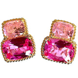 Yellow Gold Double Cushion Earrings with Pink Topaz and Orange Citrine