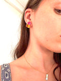 Yellow Gold Double Cushion Earrings with Pink Topaz and Orange Citrine