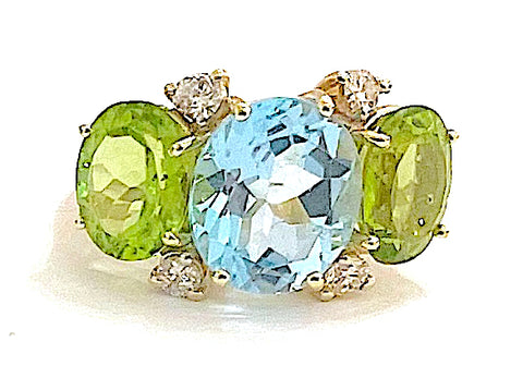 Medium GUM DROP™ Ring with Blue Topaz and Peridot and Diamonds